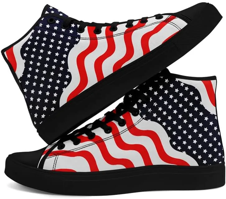 American Flag High Top Canvas Shoes, USA Flag Fashion Sneakers Lightweight Lace-Up Casual Walking Shoes for Women & Men