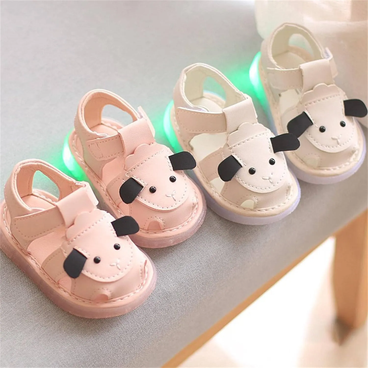 Baby Cute Light Up Prewalker Sandals Closed Toe Anti Slip Soft Sole Lightweight Flat Shoes for Toddler Boys Girls