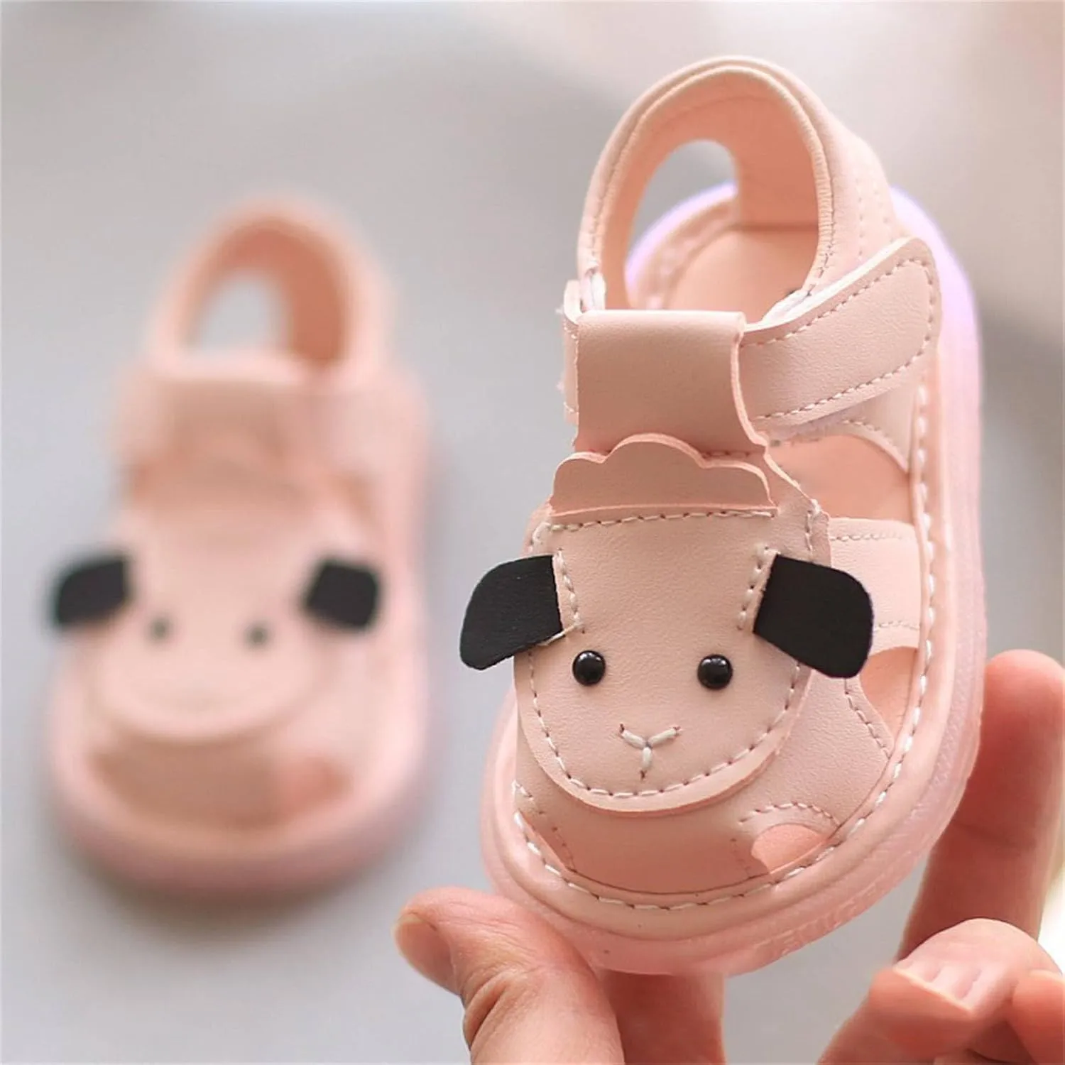 Baby Cute Light Up Prewalker Sandals Closed Toe Anti Slip Soft Sole Lightweight Flat Shoes for Toddler Boys Girls