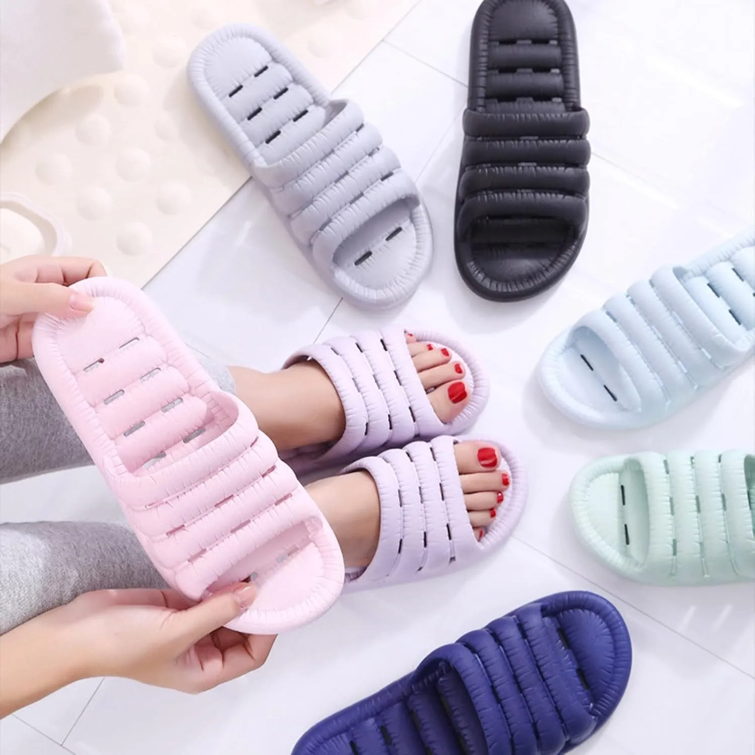 Bathroom Slipper Womens Indoor Slipper Mens Shower Shoes Cloud Slides Non Slip Drainage Hole Quick Drying