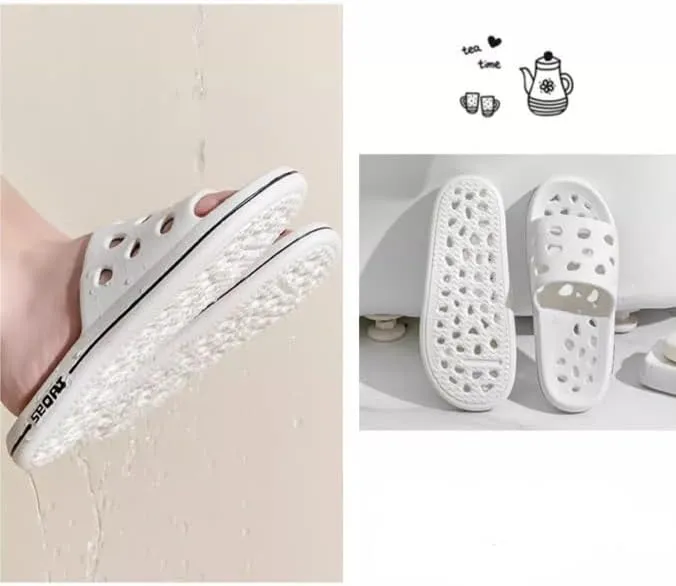 Beach Sandals Non-Slip Bathroom Slippers with Drainage Holes Quick Dry Shower Sandals Dorm Home Slide Shower Shoes for Men Women Outer Slippers(White,38/39)