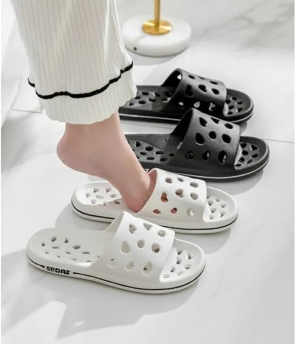 Beach Sandals Non-Slip Bathroom Slippers with Drainage Holes Quick Dry Shower Sandals Dorm Home Slide Shower Shoes for Men Women Outer Slippers(White,38/39)