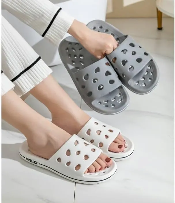 Beach Sandals Non-Slip Bathroom Slippers with Drainage Holes Quick Dry Shower Sandals Dorm Home Slide Shower Shoes for Men Women Outer Slippers(White,38/39)