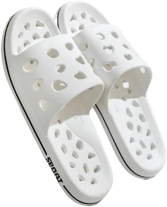 Beach Sandals Non-Slip Bathroom Slippers with Drainage Holes Quick Dry Shower Sandals Dorm Home Slide Shower Shoes for Men Women Outer Slippers(White,38/39)