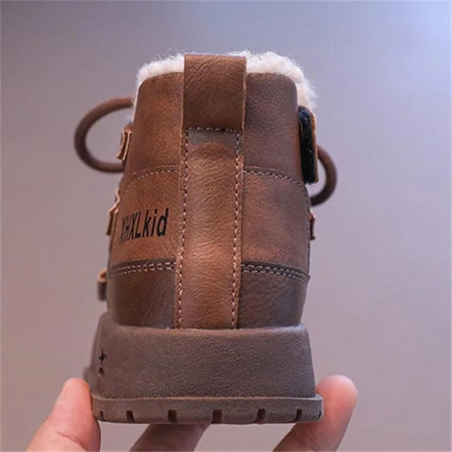 Big Kids Lace-up Platform Warm Fr Lined Snow Boots, Comfortable Thick Sole Water-Proof Winter Hiking Ankle Boots