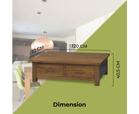 Birdsville Coffee Table 120cm 2 Drawer Solid Mt Ash Timber Wood - Brown