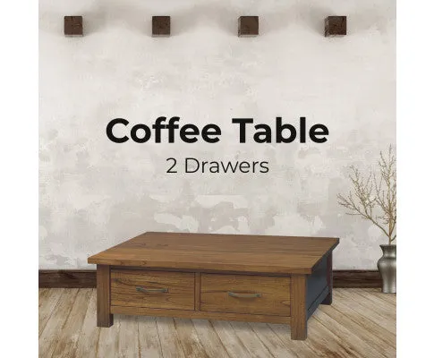 Birdsville Coffee Table 120cm 2 Drawer Solid Mt Ash Timber Wood - Brown