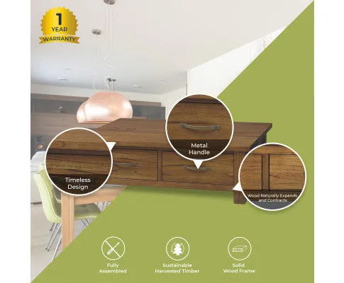 Birdsville Coffee Table 120cm 2 Drawer Solid Mt Ash Timber Wood - Brown