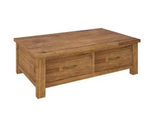 Birdsville Coffee Table 120cm 2 Drawer Solid Mt Ash Timber Wood - Brown