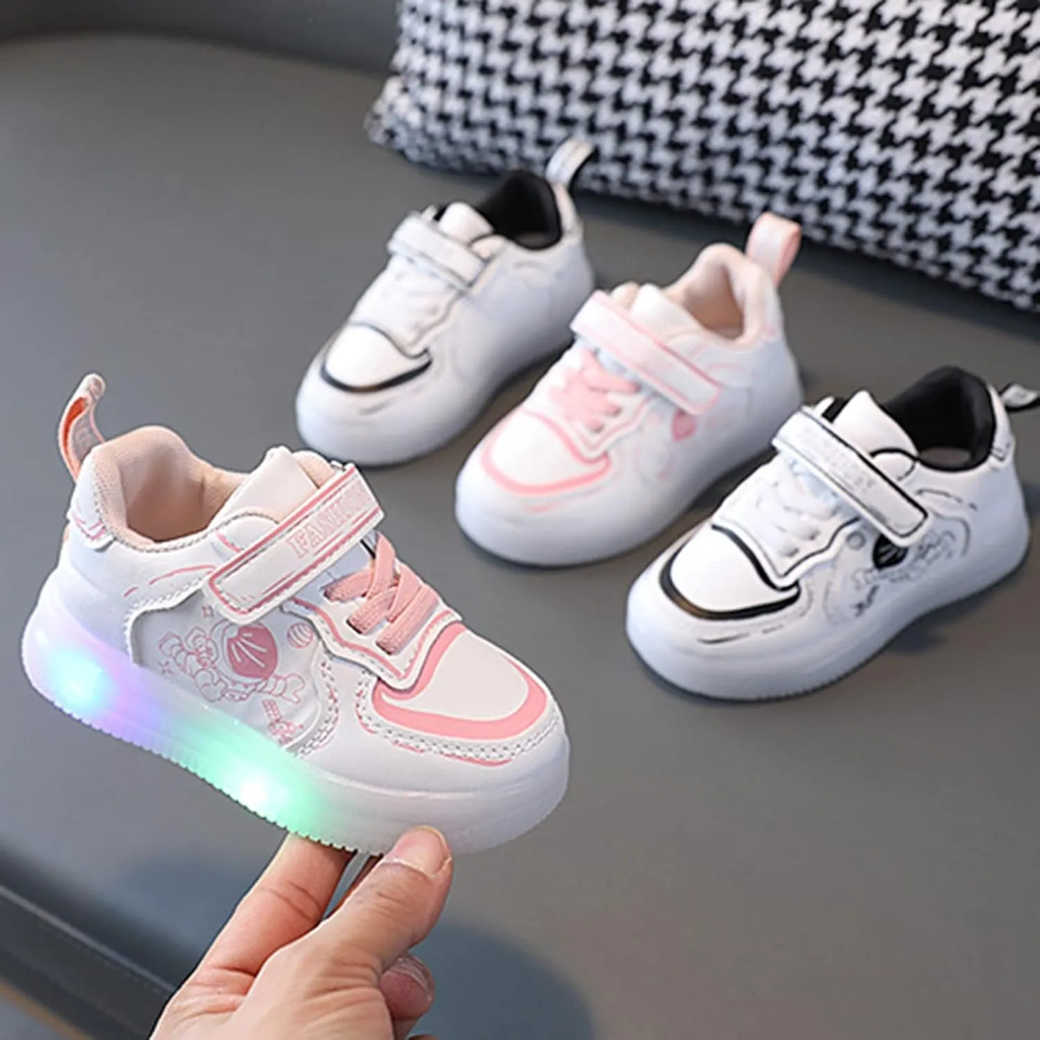 Boys Girls Light Up Shoes LED Cartoon Sport Sneakers for Toddler Kids Non Slip Flat Bottom School Athletic Shoes