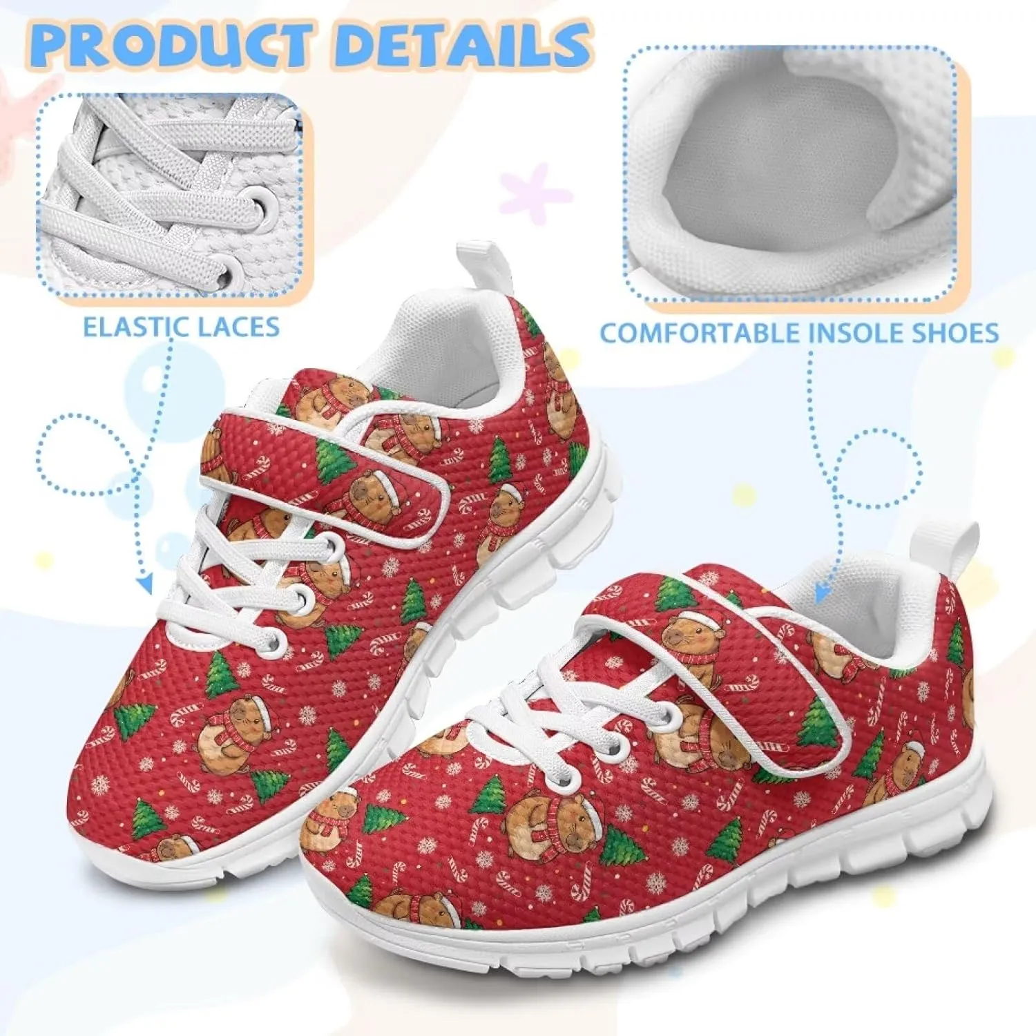 Christmas Sneakers Slip on Shoes for Kids Girls Boys Walking Running