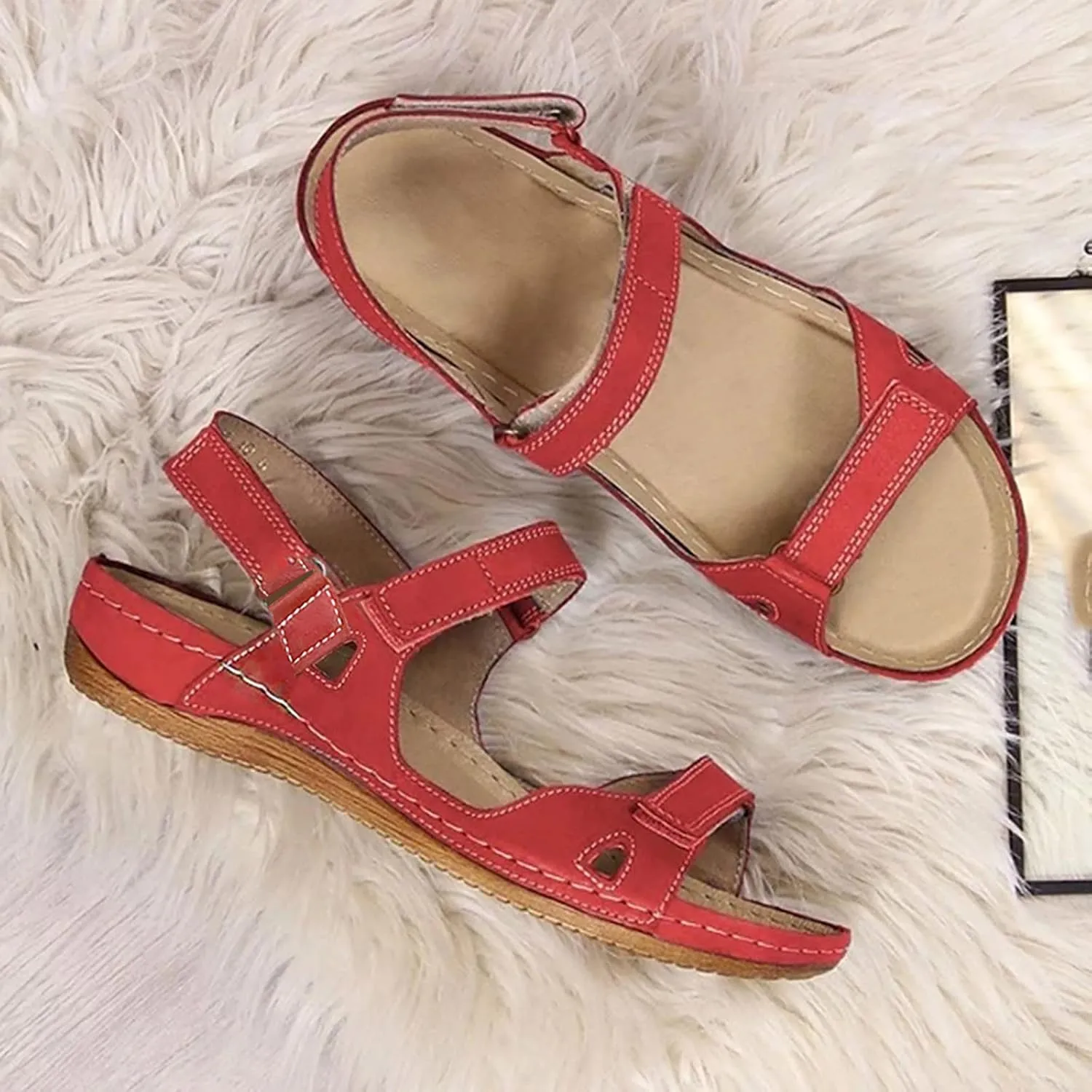 Comfortable Walking Sandals Women Orthopedic Arch Support Adjustable Straps Summer Beach Casual Dressy Flat Sandals Open Toe