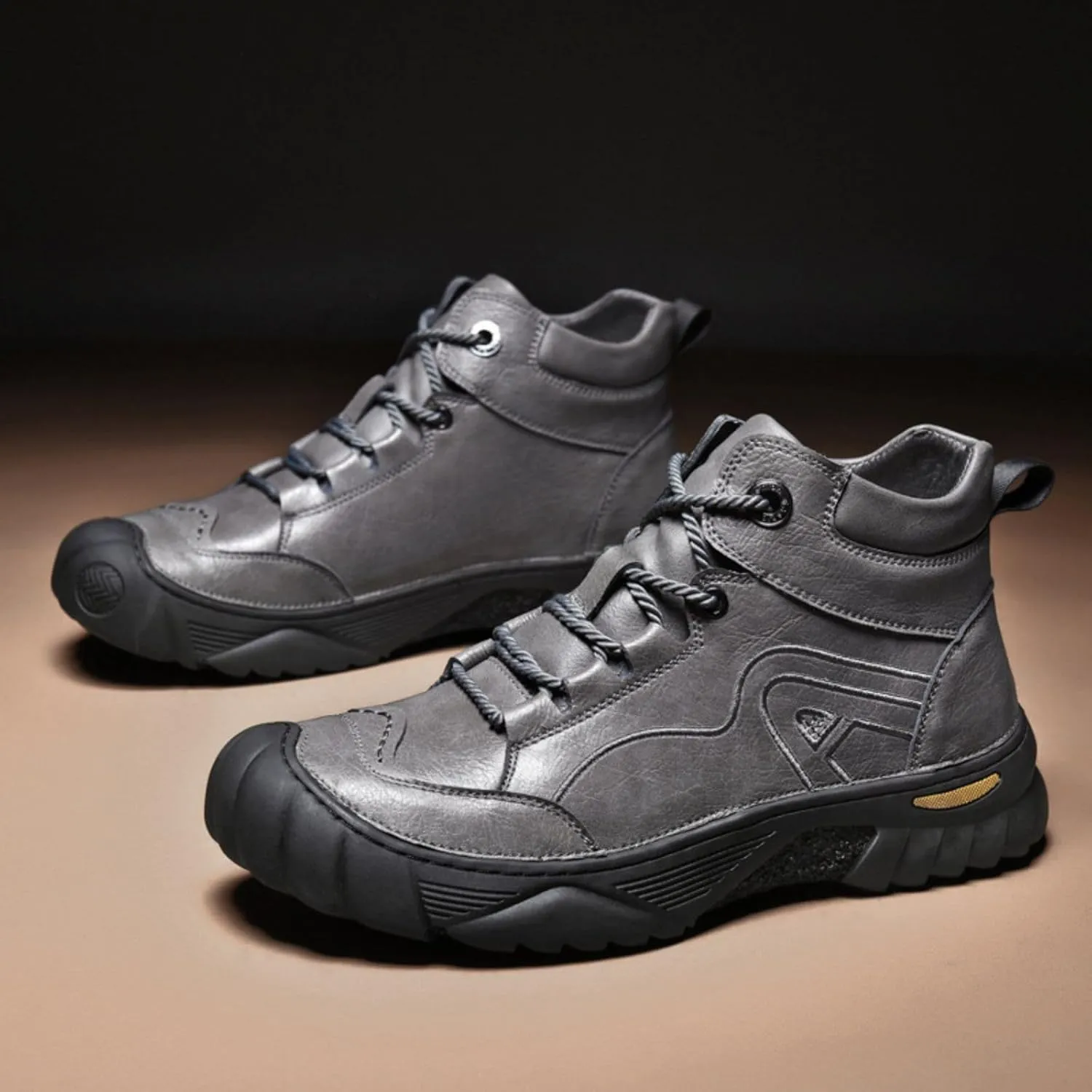 Crepuscute Mens Leather Lace Up Platform Hiking Boots Waterproof Non-Slip Warm Round Toe Snow Boots Outdoor Sport Walking Ankle Boots