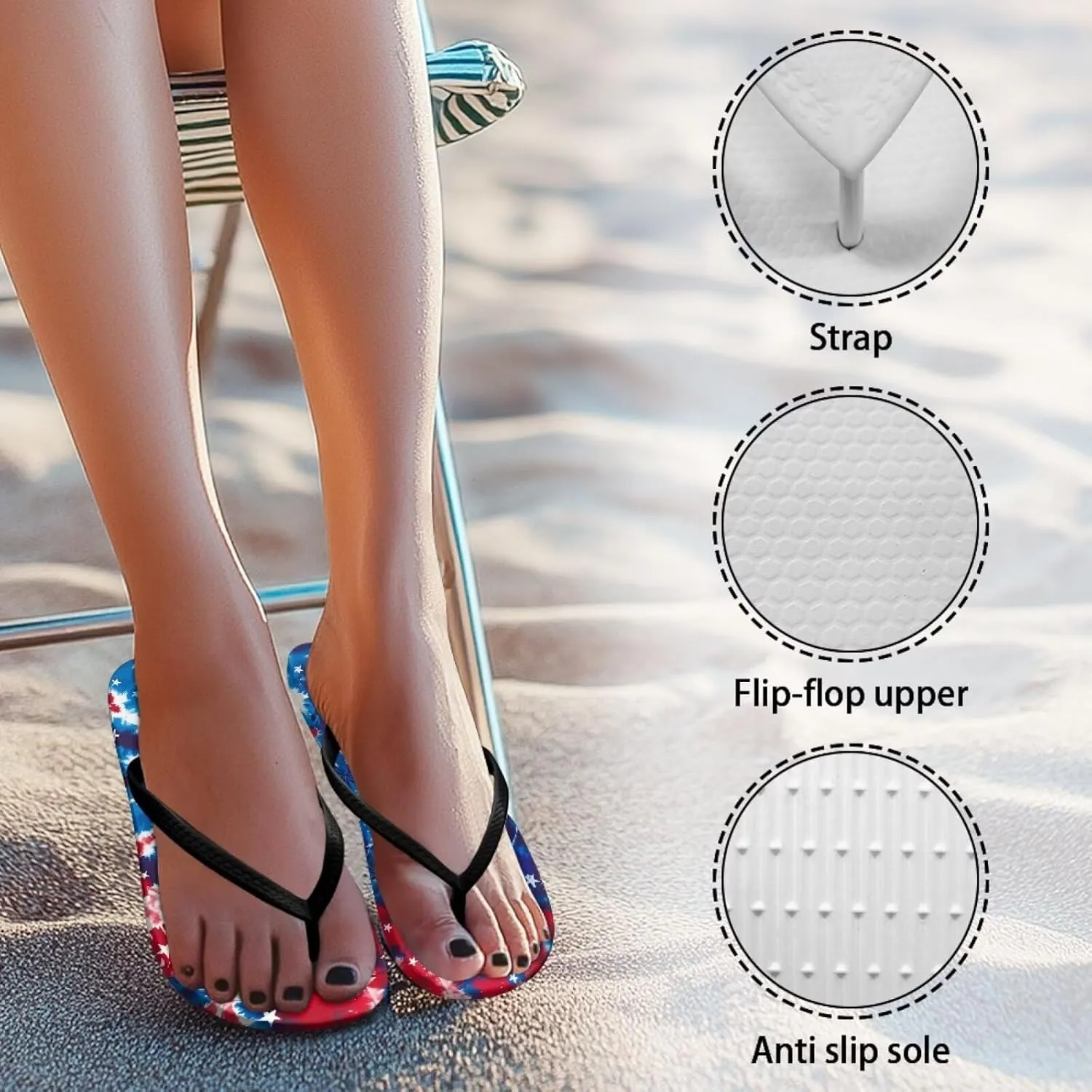 Flag Thong Flip Flops Waterproof Walking Sandal Summer Beach Walking Flip Flop Slippers for Women