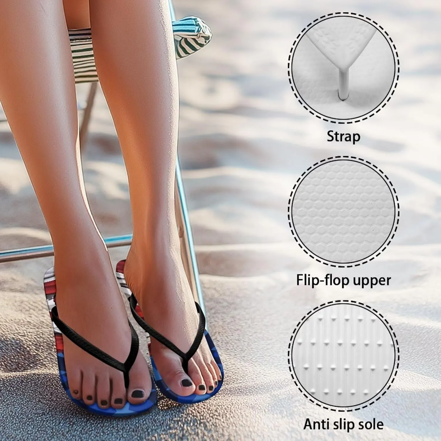 Flag Thong Flip Flops Waterproof Walking Sandal Summer Beach Walking Flip Flop Slippers for Women