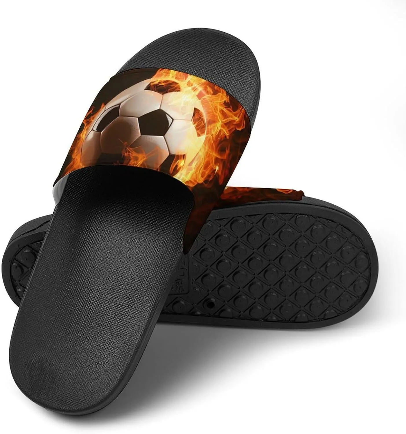 Flaming Football Burning Soccer Sport Fashion Womens And Mens Slippers House Shower Shoes Indoor Outdoor Beach
