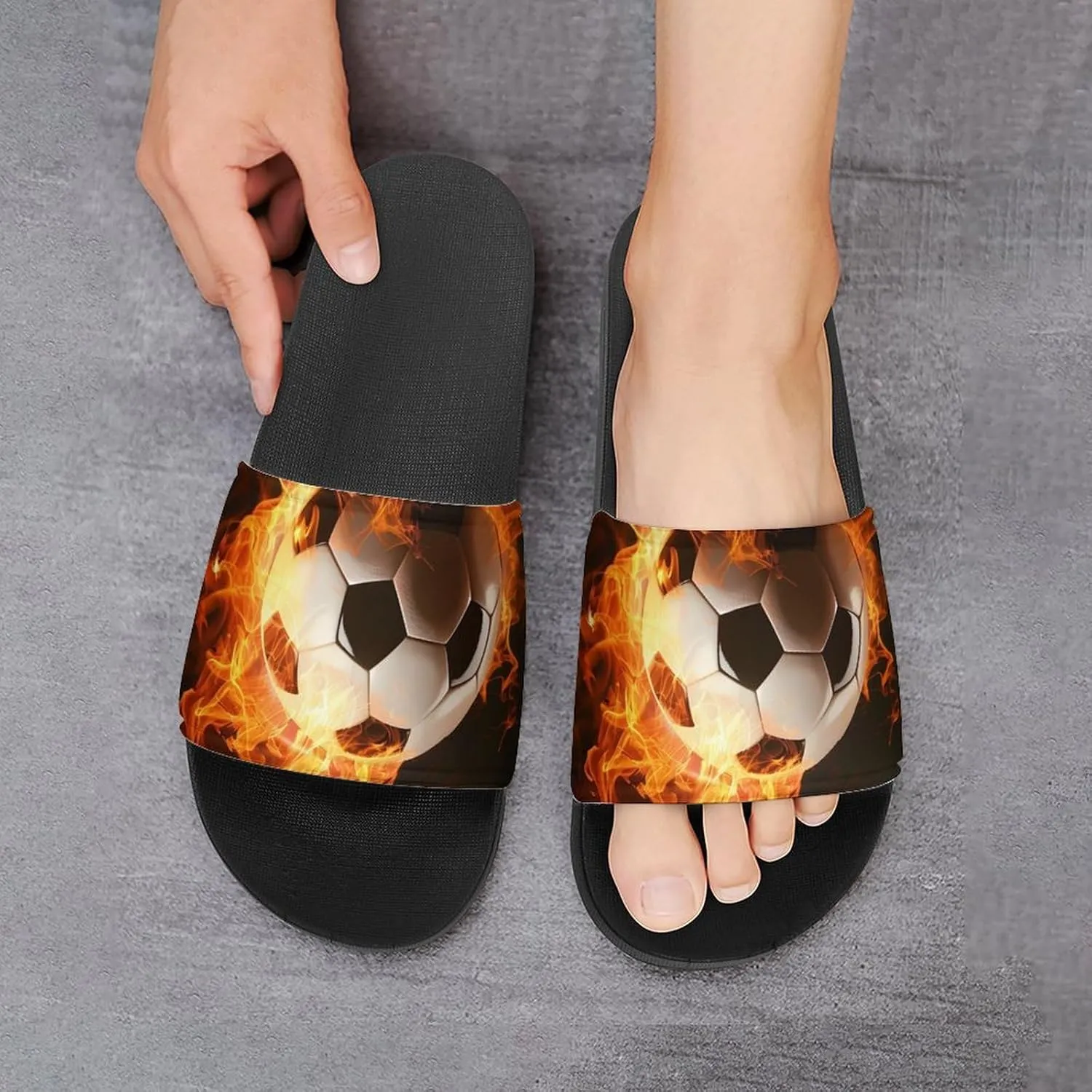 Flaming Football Burning Soccer Sport Fashion Womens And Mens Slippers House Shower Shoes Indoor Outdoor Beach