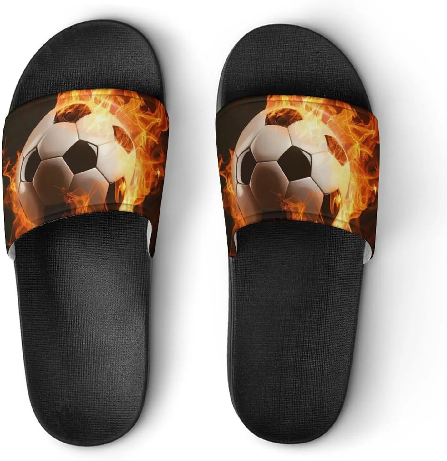 Flaming Football Burning Soccer Sport Fashion Womens And Mens Slippers House Shower Shoes Indoor Outdoor Beach