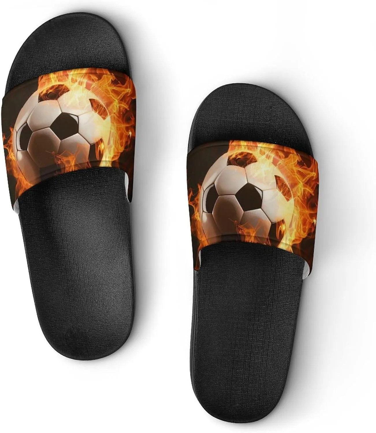 Flaming Football Burning Soccer Sport Fashion Womens And Mens Slippers House Shower Shoes Indoor Outdoor Beach