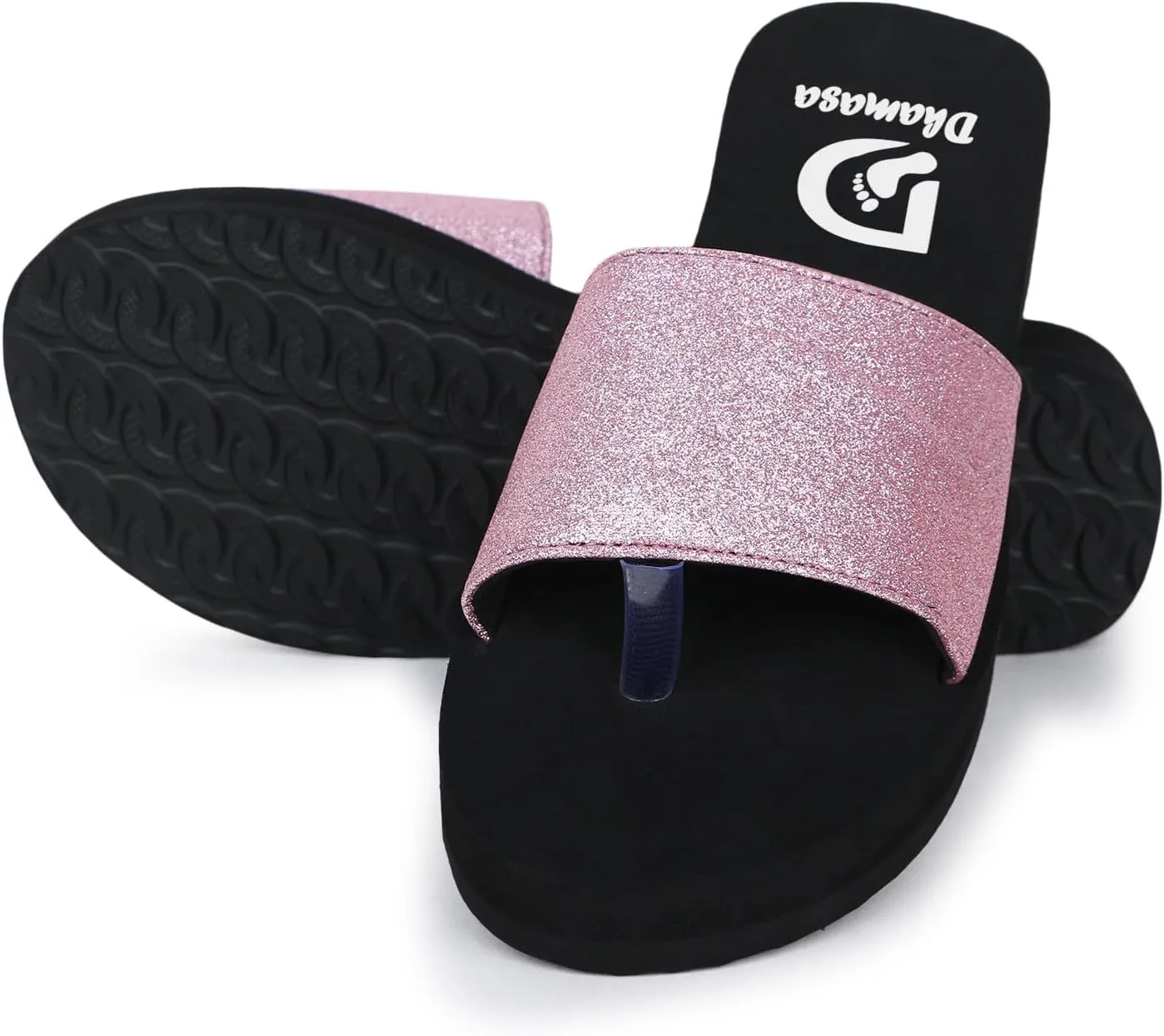 Flat Stylish And Comfortable Glitter Rexine Design Flip Flops Slippers For Women and Girls