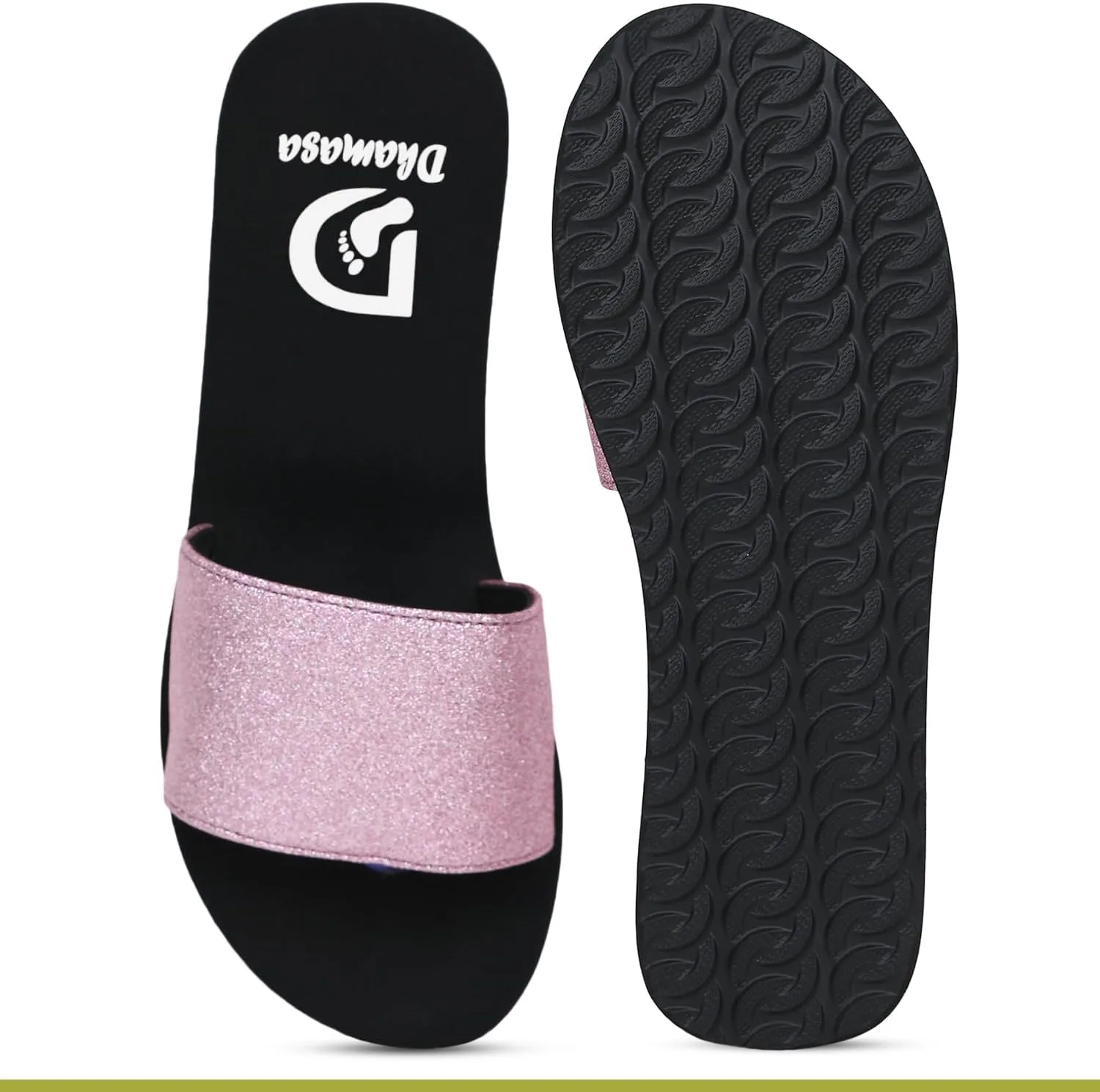 Flat Stylish And Comfortable Glitter Rexine Design Flip Flops Slippers For Women and Girls