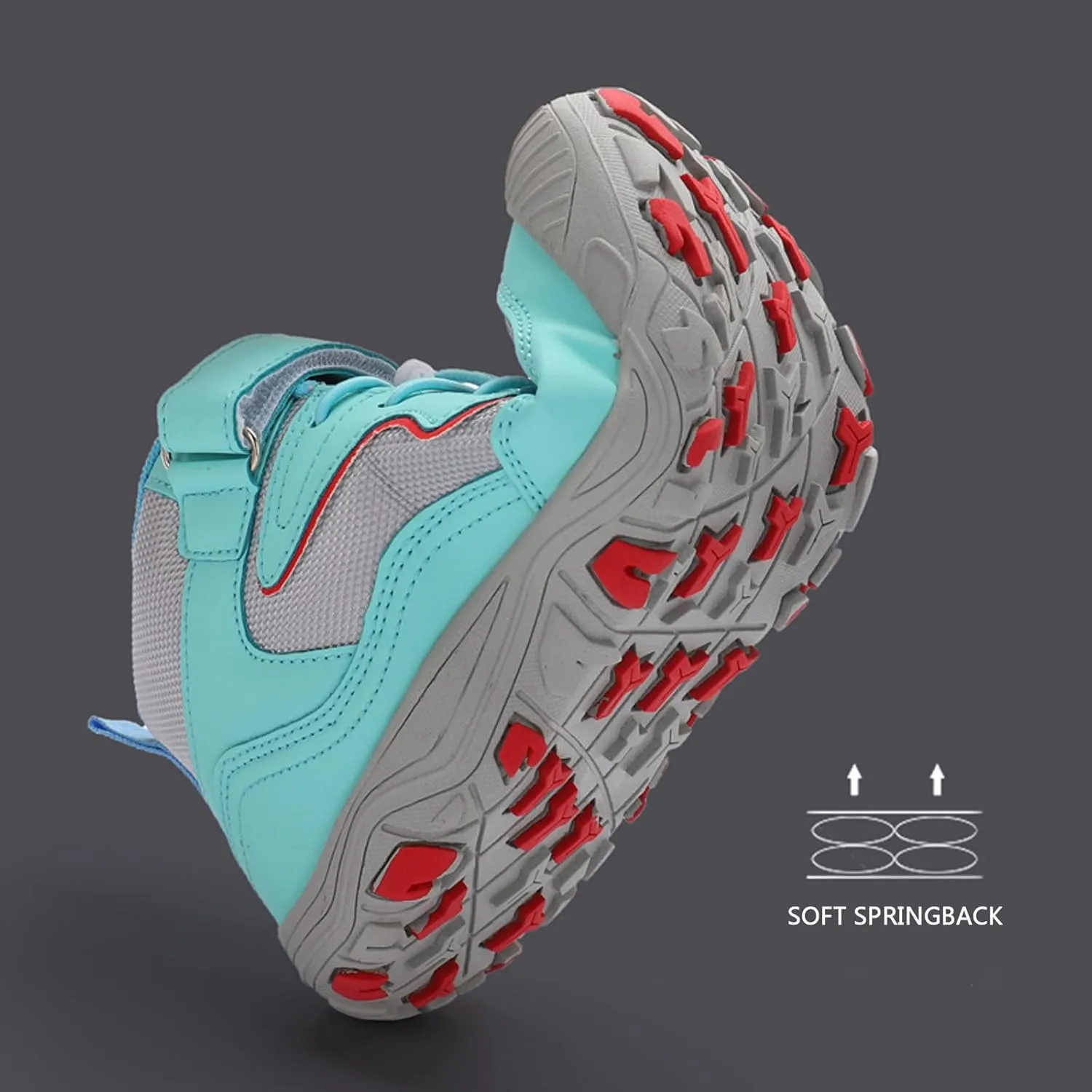 FLIOZY Kids Hiking Boots Boys Girls Mid-Top Outdoor Waterproof Non-Slip Breathable Sneakers with Anti-Collision Toe and Hook-and-Loop Closure