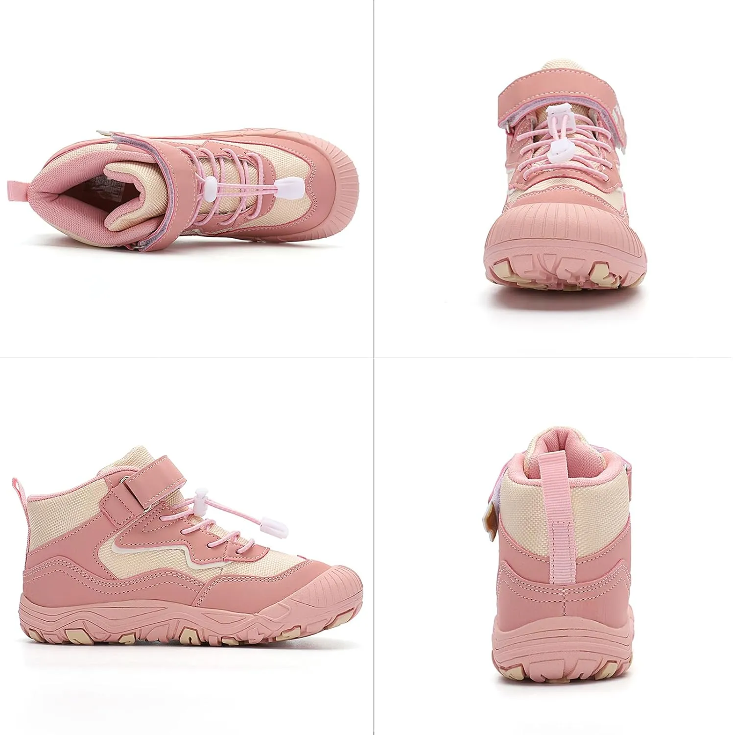 FLIOZY Kids Hiking Boots Boys Girls Mid-Top Outdoor Waterproof Non-Slip Breathable Sneakers with Anti-Collision Toe and Hook-and-Loop Closure