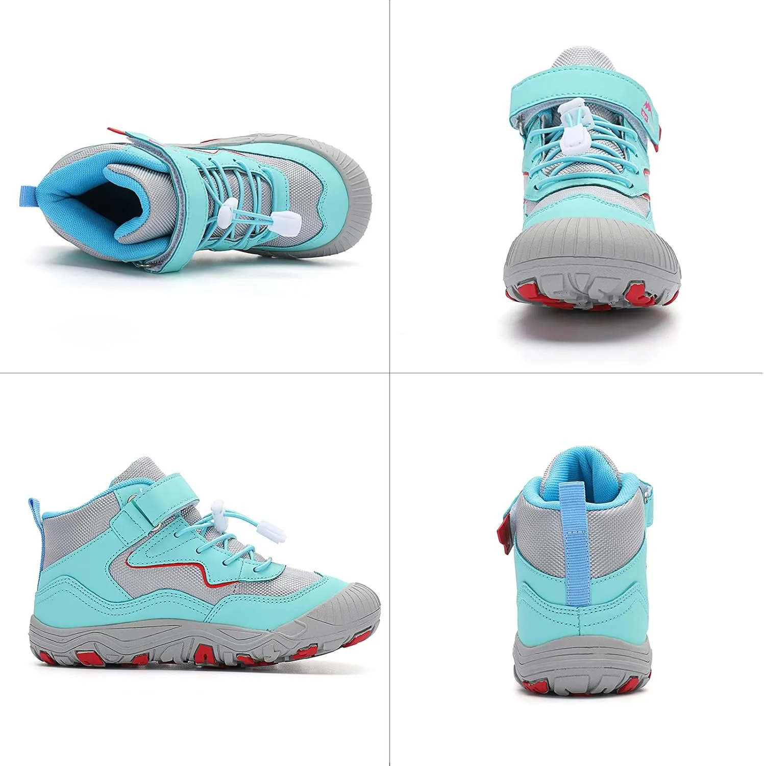 FLIOZY Kids Hiking Boots Boys Girls Mid-Top Outdoor Waterproof Non-Slip Breathable Sneakers with Anti-Collision Toe and Hook-and-Loop Closure