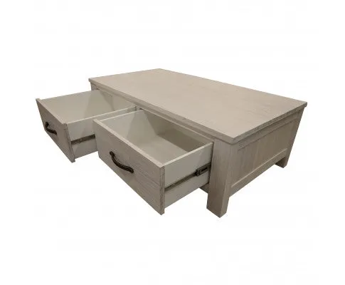 Foxglove Coffee Table 127cm 2 Drawer Solid Mt Ash Timber Wood - White