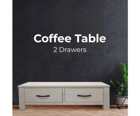 Foxglove Coffee Table 127cm 2 Drawer Solid Mt Ash Timber Wood - White