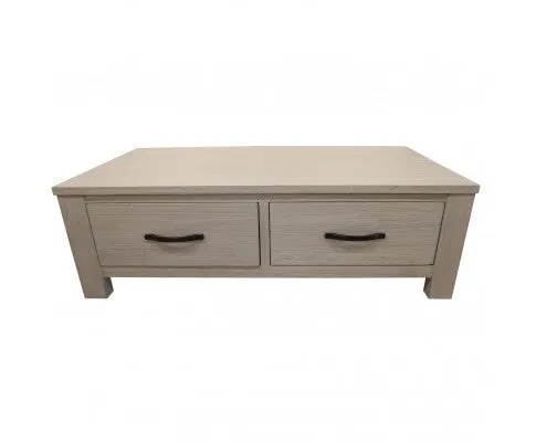 Foxglove Coffee Table 127cm 2 Drawer Solid Mt Ash Timber Wood - White