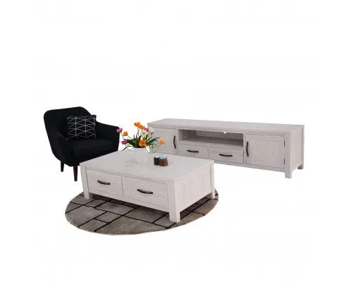 Foxglove Coffee Table 127cm 2 Drawer Solid Mt Ash Timber Wood - White