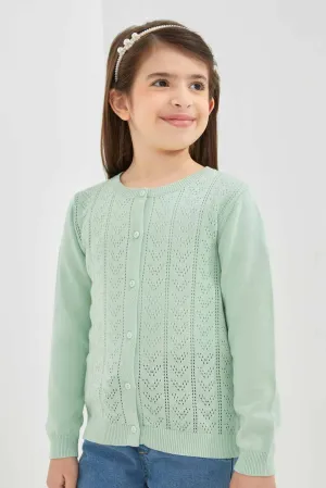Girls Mint Jacquard Cardigan