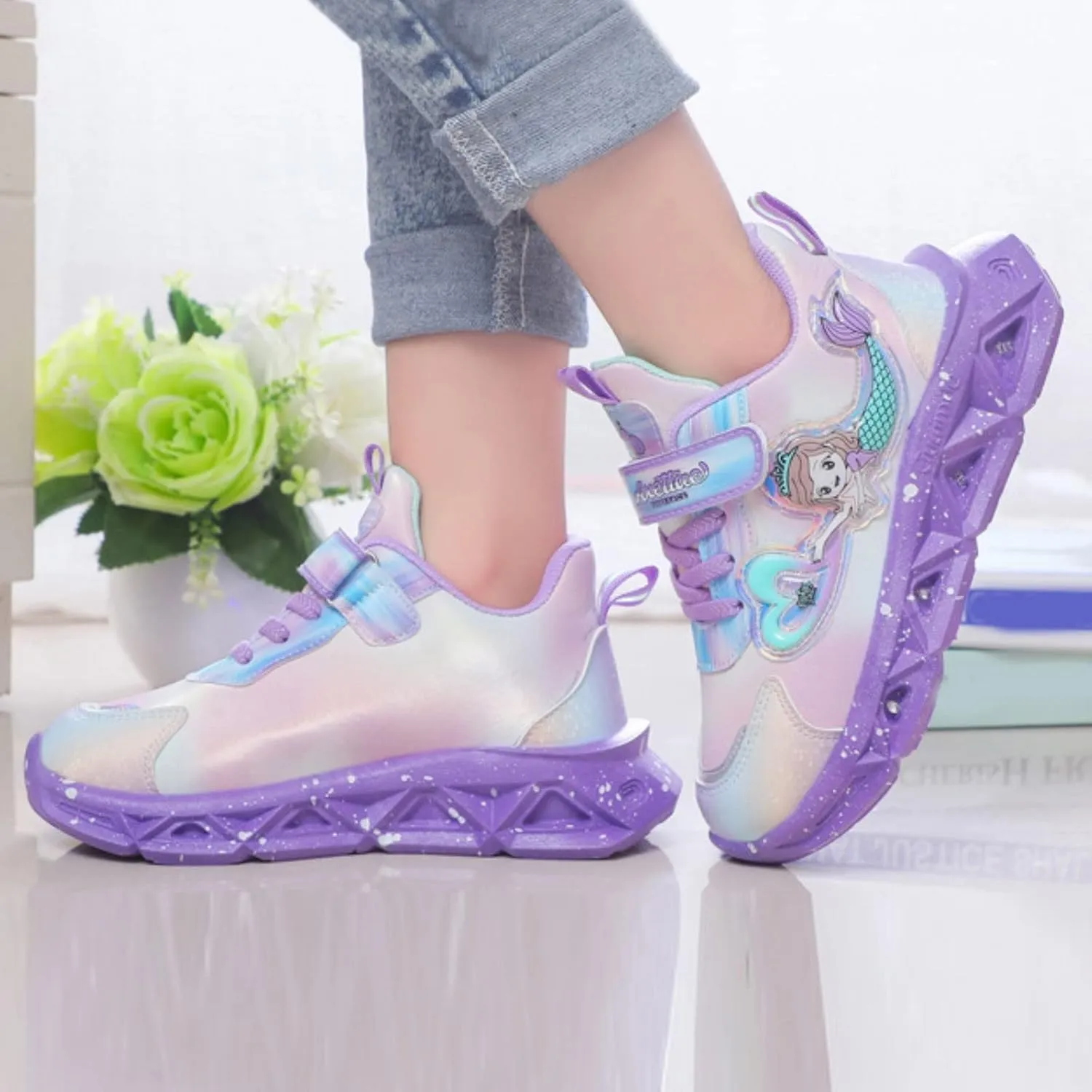 Girls?? Princess Shoes Slip On Light-Up Sneakers Mermai?? Shoes Breathable Mesh Sneakers Lightweight Running Shoes
