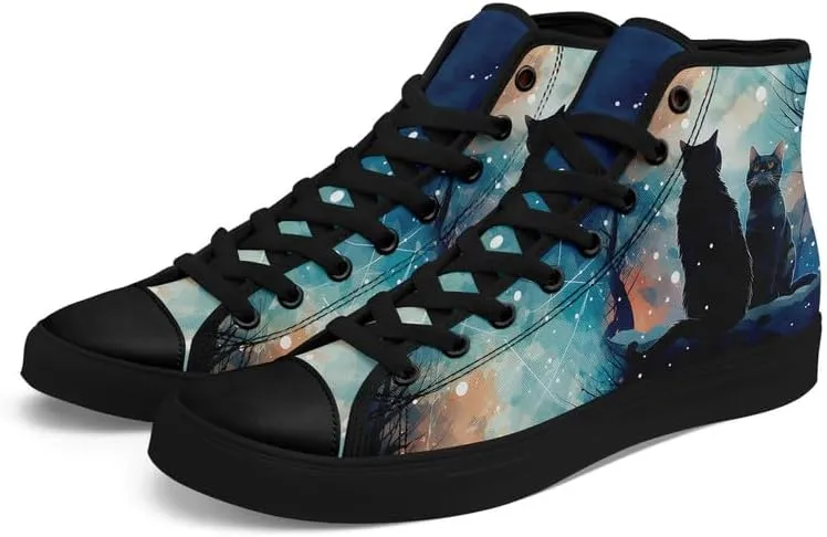 High-Top Canvas Shoes for Girls Boys Galaxy, Cat, Dogs Prints Fashion Sneakers Breathable Lightweight Casual Footwear