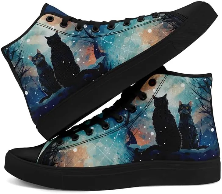 High-Top Canvas Shoes for Girls Boys Galaxy, Cat, Dogs Prints Fashion Sneakers Breathable Lightweight Casual Footwear
