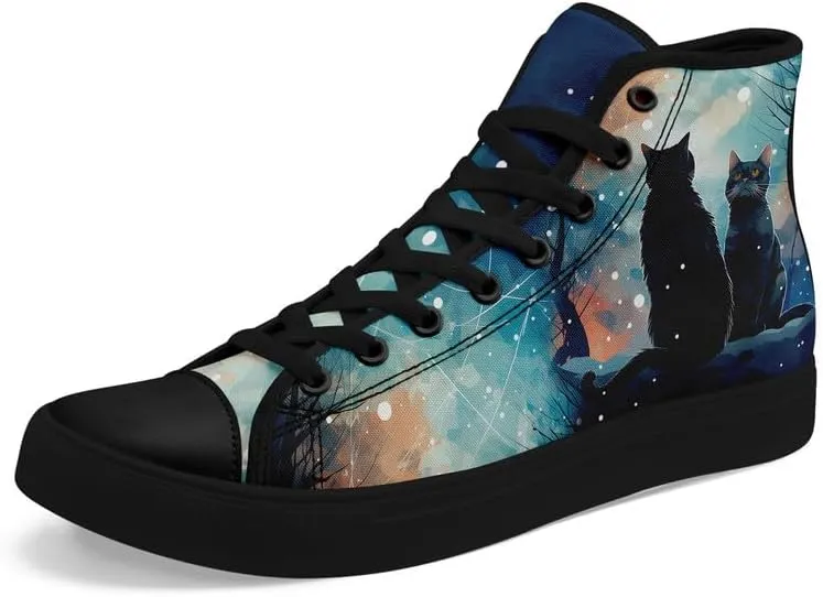 High-Top Canvas Shoes for Girls Boys Galaxy, Cat, Dogs Prints Fashion Sneakers Breathable Lightweight Casual Footwear