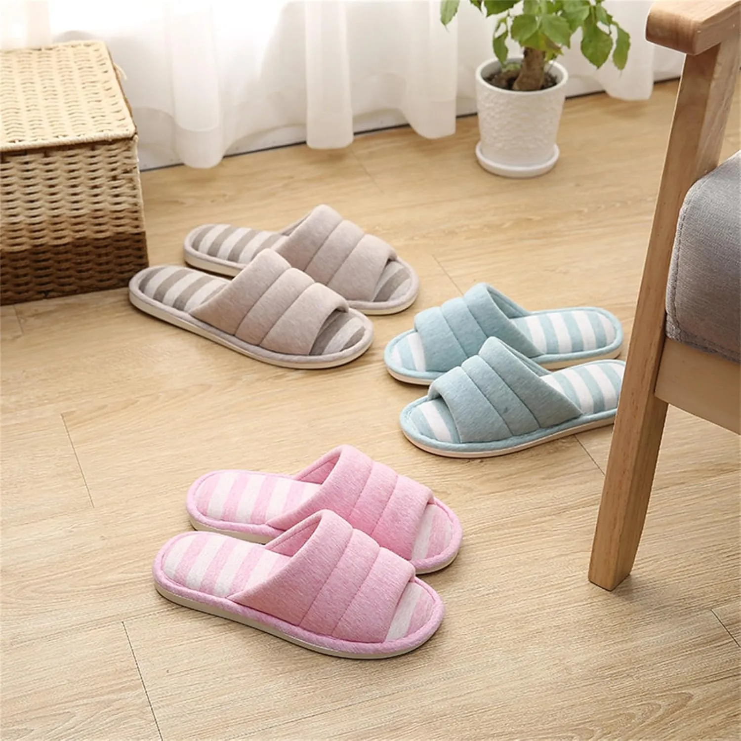 House Slippers for Women Wide Width Soft Cotton Slippers Thick Soled Comfortable Indoor Slipper Slip On Slides Breathable Memory Foam Lounge Shoes