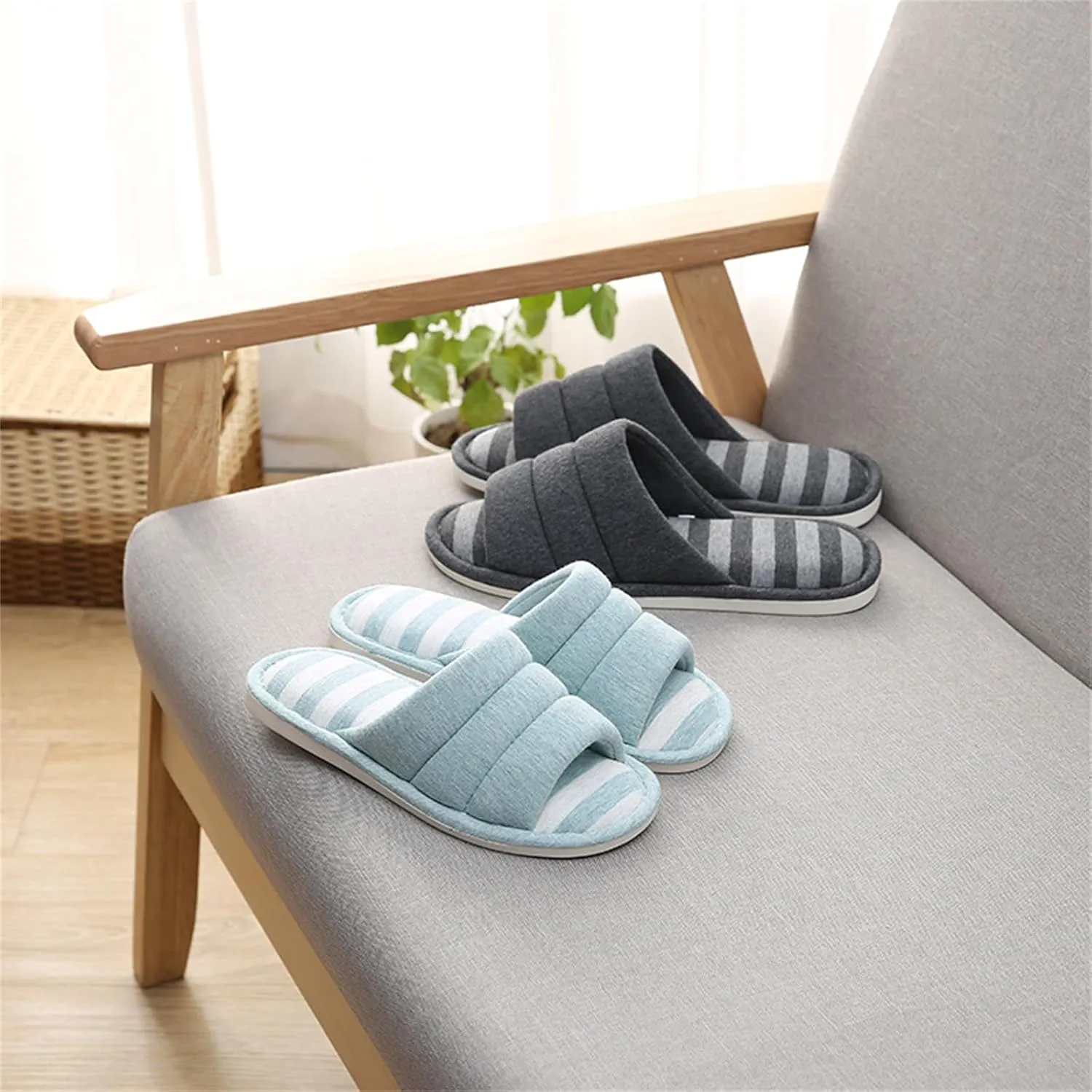 House Slippers for Women Wide Width Soft Cotton Slippers Thick Soled Comfortable Indoor Slipper Slip On Slides Breathable Memory Foam Lounge Shoes