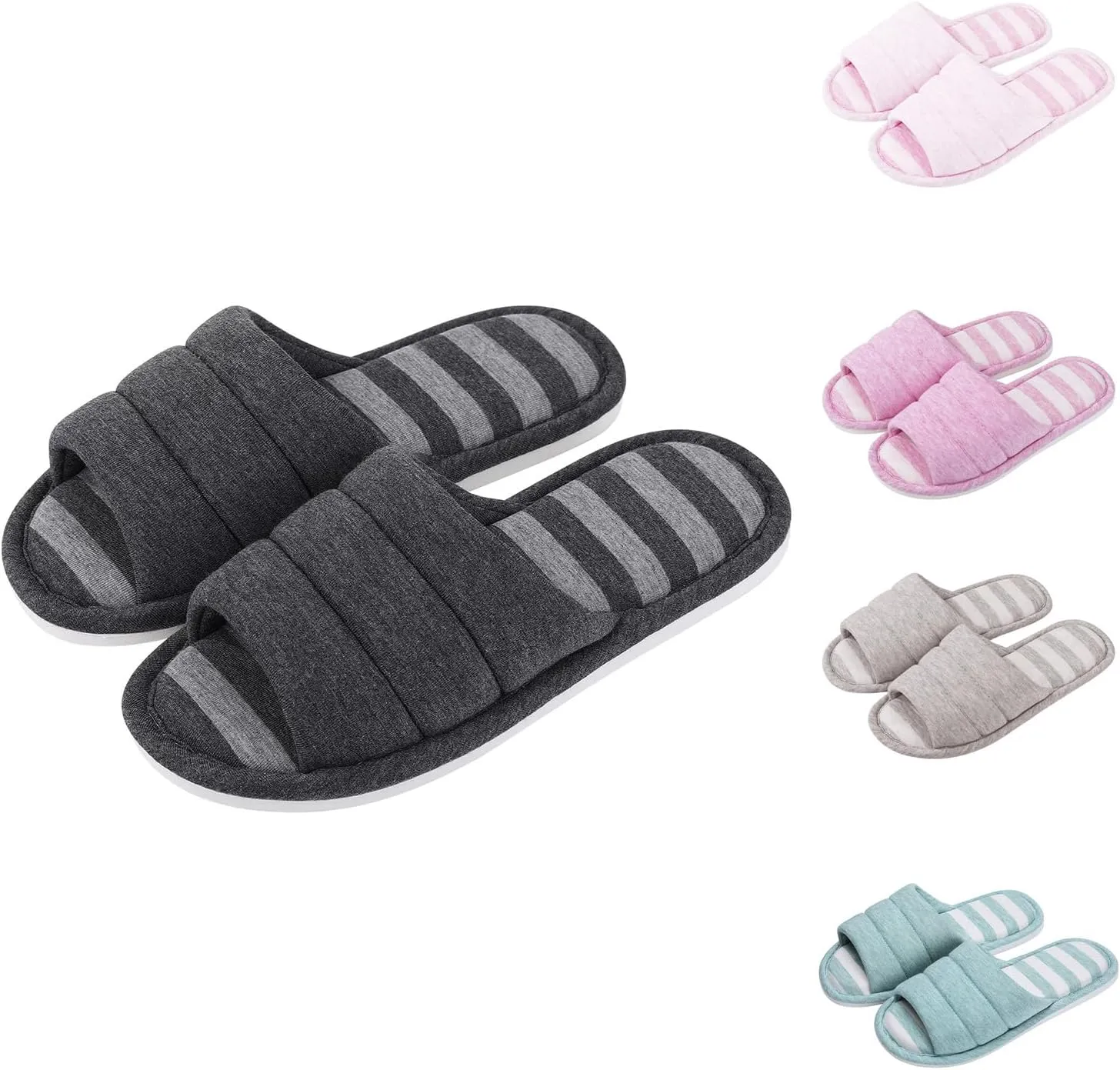 House Slippers for Women Wide Width Soft Cotton Slippers Thick Soled Comfortable Indoor Slipper Slip On Slides Breathable Memory Foam Lounge Shoes