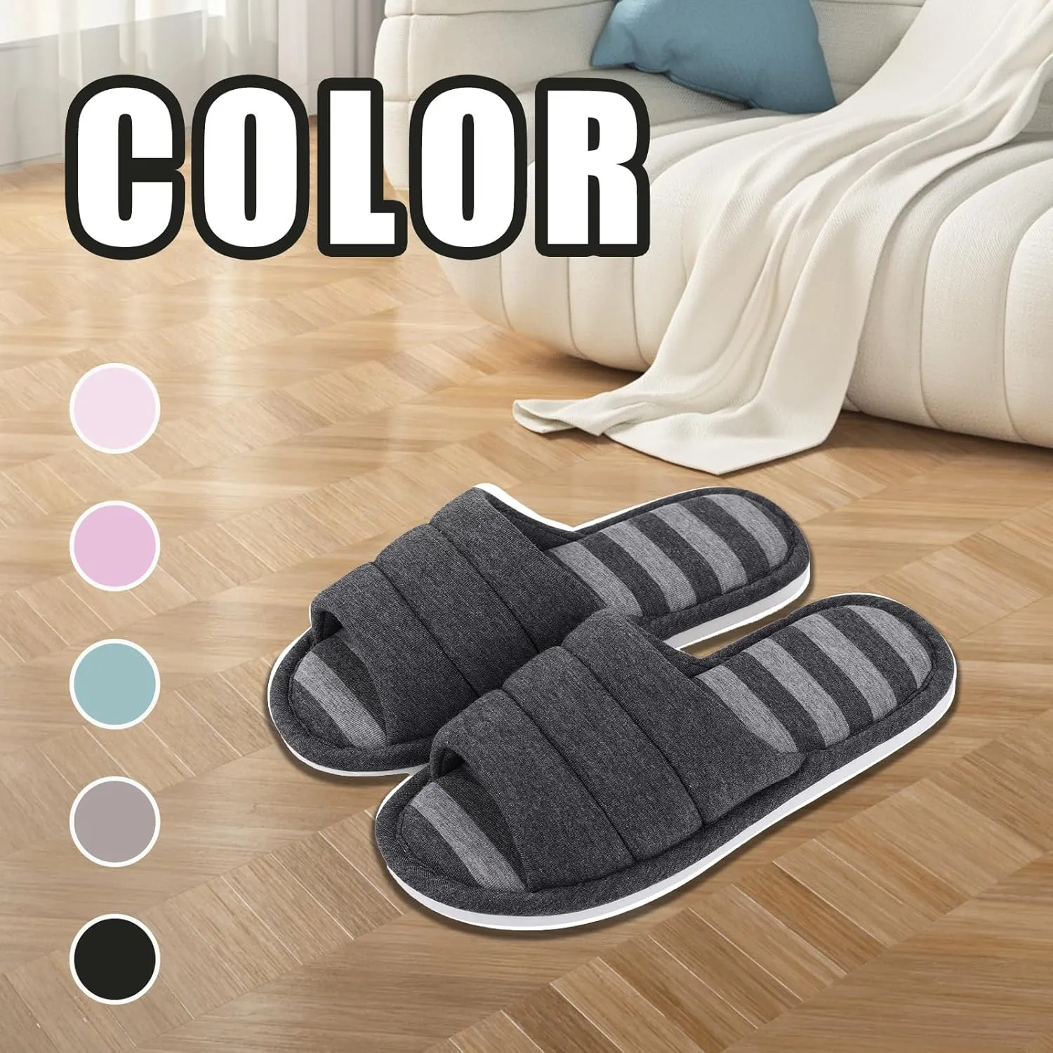 House Slippers for Women Wide Width Soft Cotton Slippers Thick Soled Comfortable Indoor Slipper Slip On Slides Breathable Memory Foam Lounge Shoes
