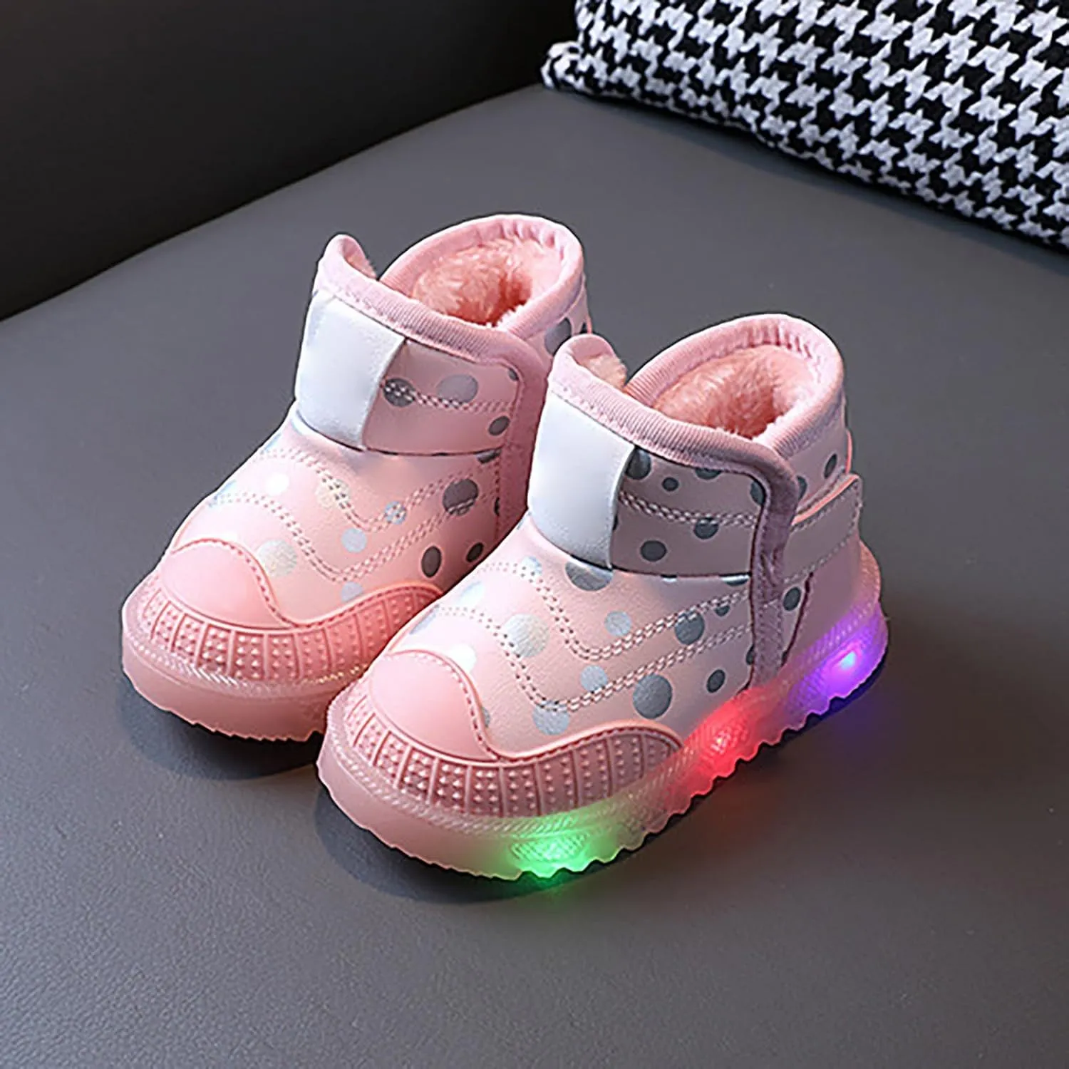 Infant Boys Girls High Top Luminous Boots Toddler Prewalker Warm Cozy Fleece Boots Kids Non-Slip Walking Shoes