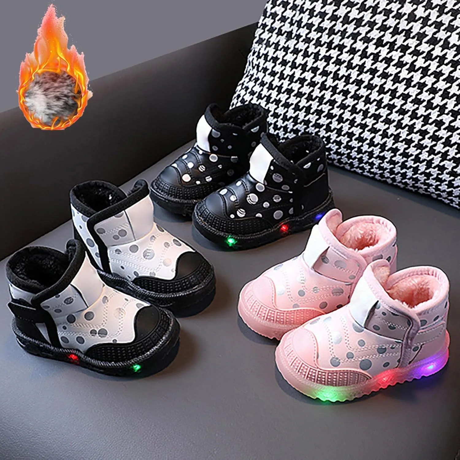 Infant Boys Girls Thicken High Top Luminous Sneakers Fleece Plush Soft Lightweight Light Up Toddler Shoes Girls Size 6