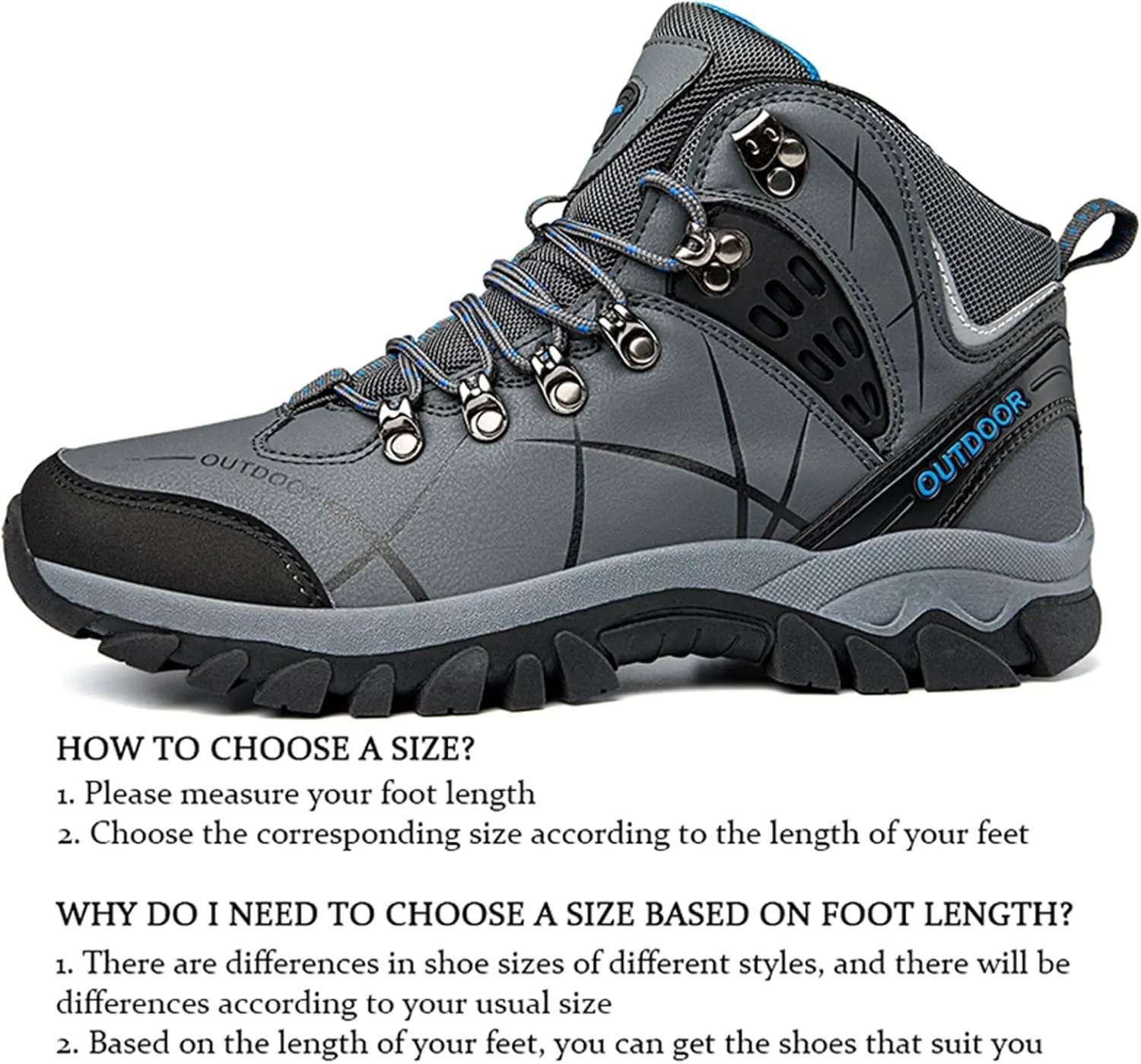 JiuQing Men's Walking Boots Outdoor Hiking Shoes Breathable Camping Trekking Sports Boots