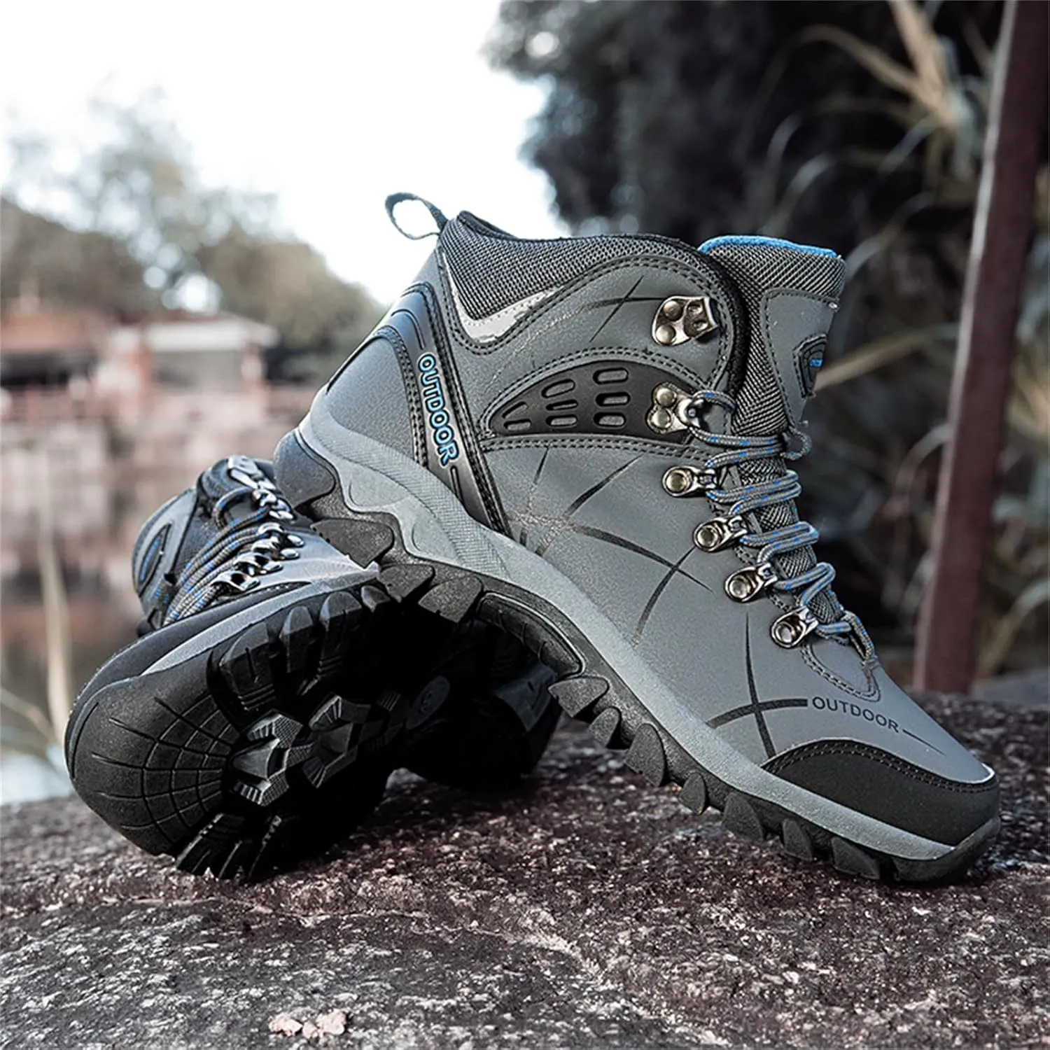 JiuQing Men's Walking Boots Outdoor Hiking Shoes Breathable Camping Trekking Sports Boots