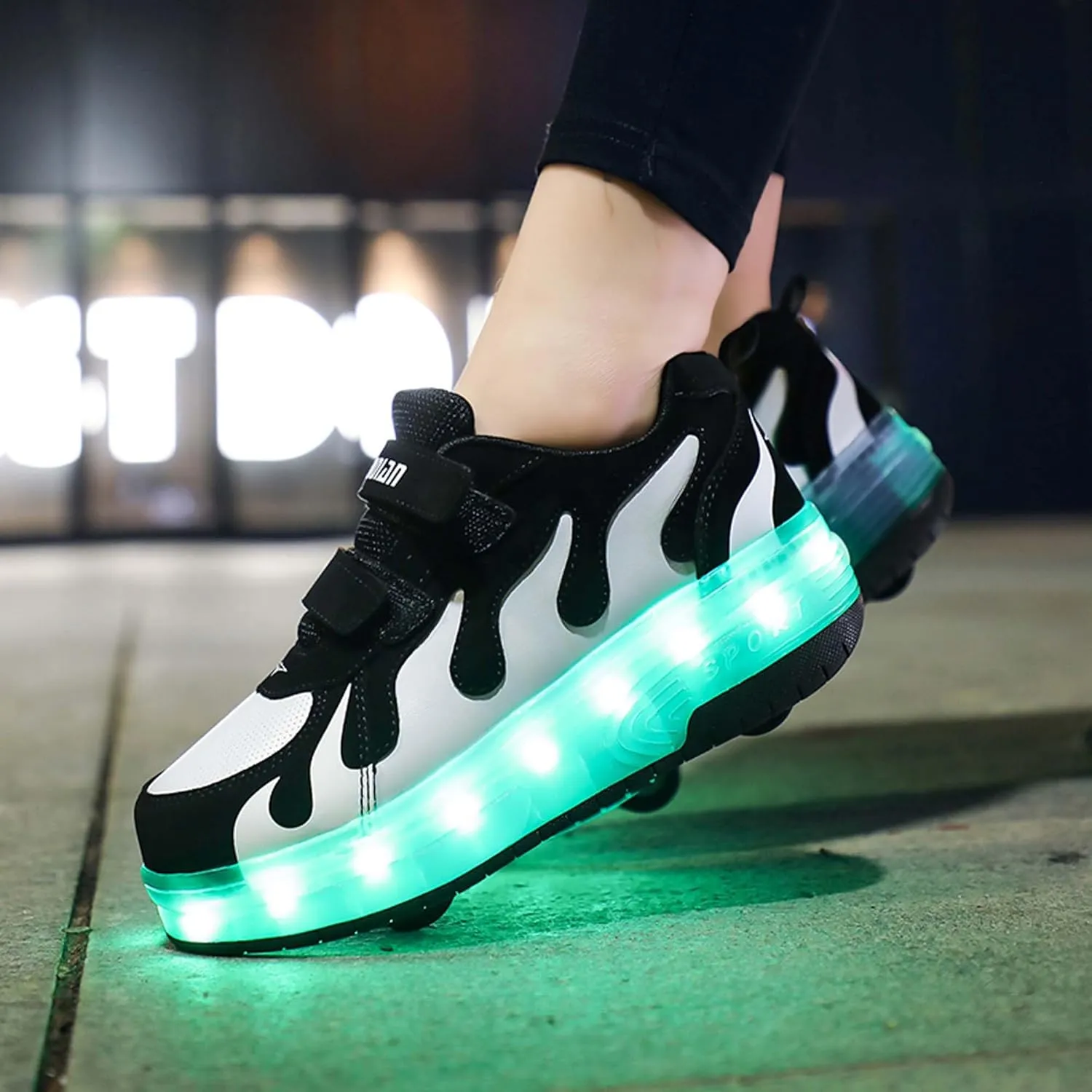 Kids Double Wheel Roller Skate Shoes Rechargeable Light Up Shoes Casual Walking Shoes