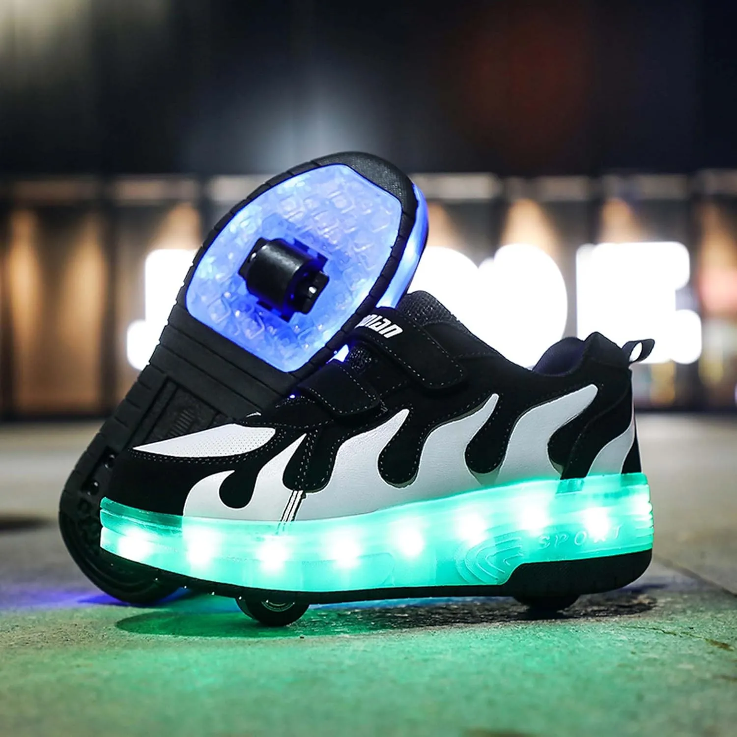 Kids Double Wheel Roller Skate Shoes Rechargeable Light Up Shoes Casual Walking Shoes