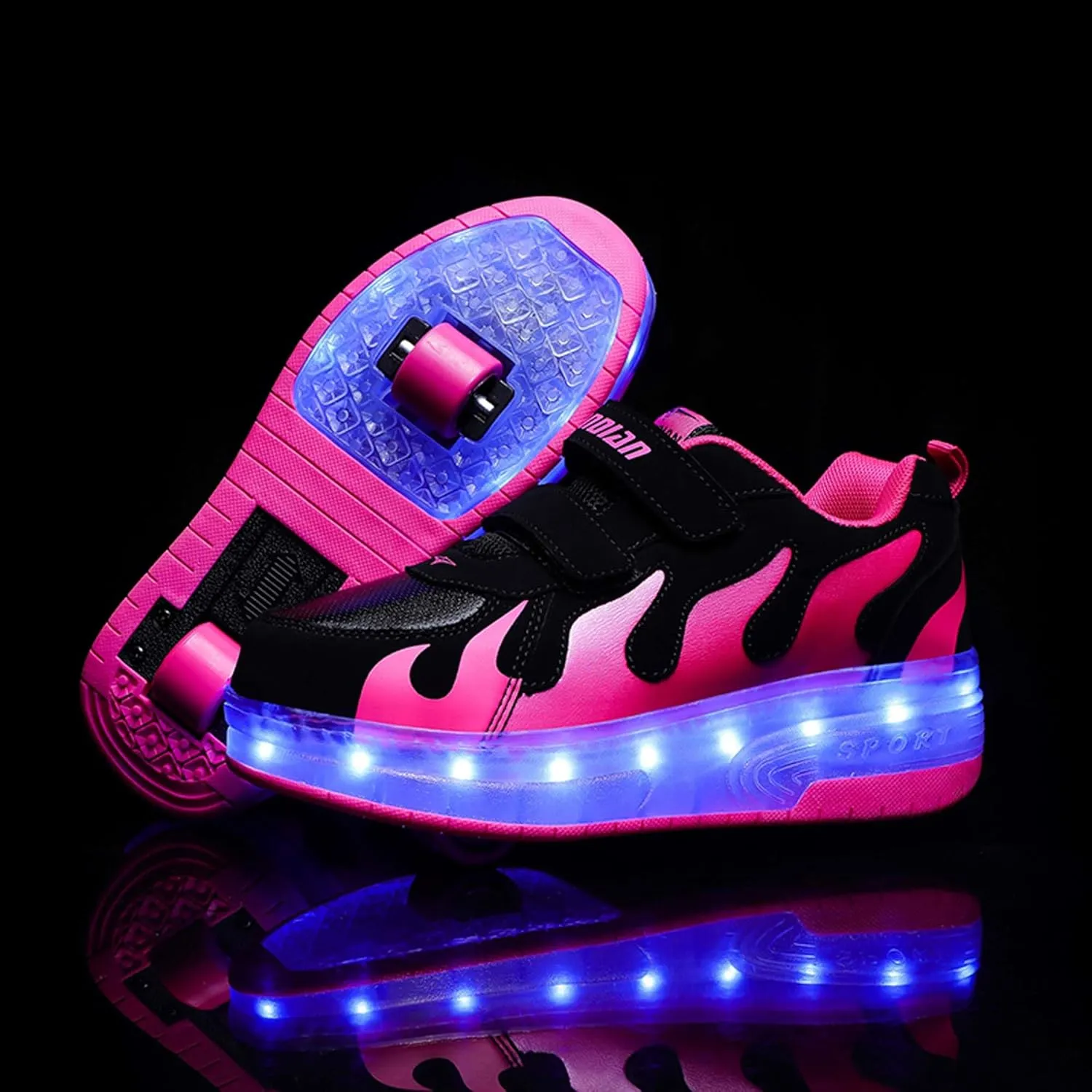 Kids Double Wheel Roller Skate Shoes Rechargeable Light Up Shoes Casual Walking Shoes