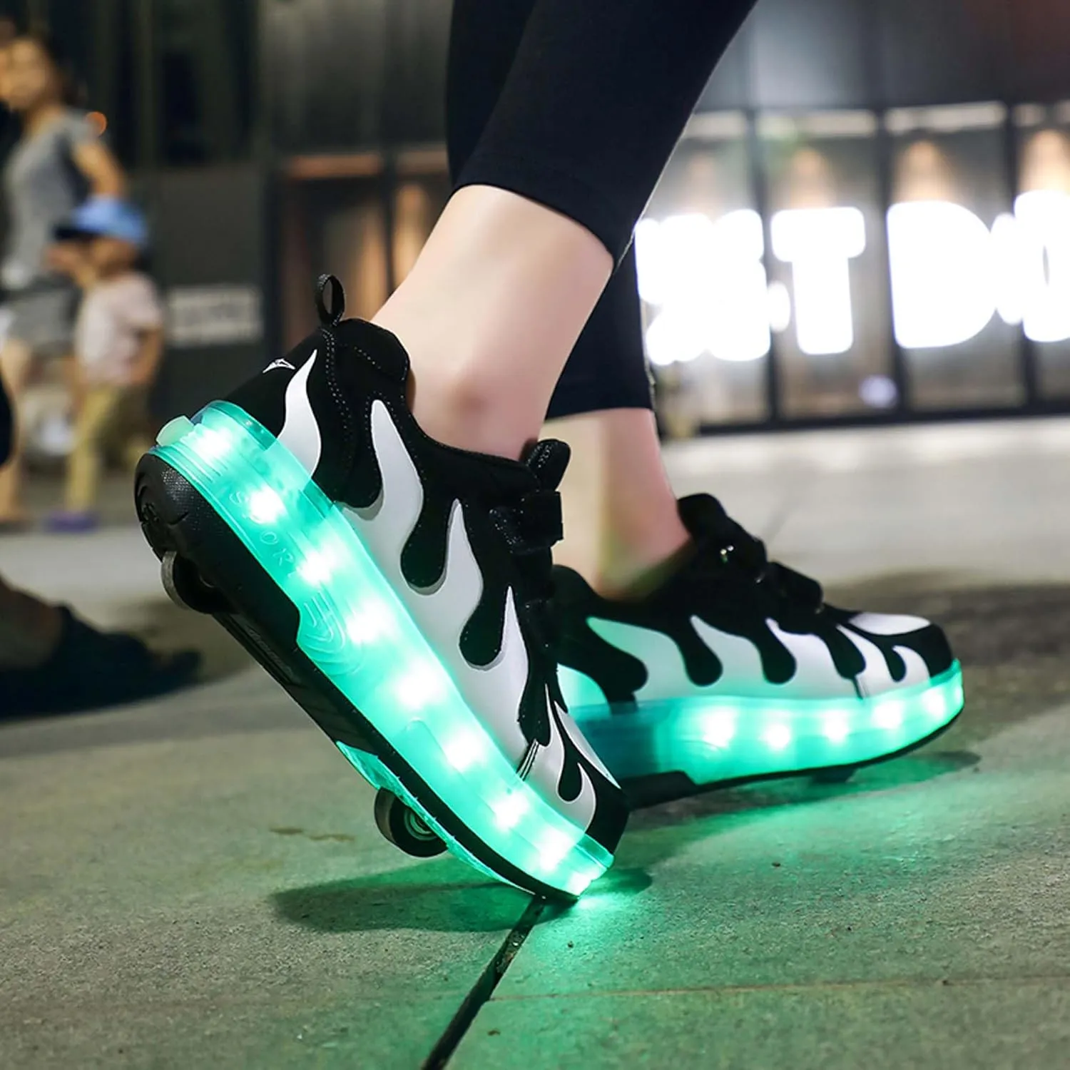 Kids Double Wheel Roller Skate Shoes Rechargeable Light Up Shoes Casual Walking Shoes