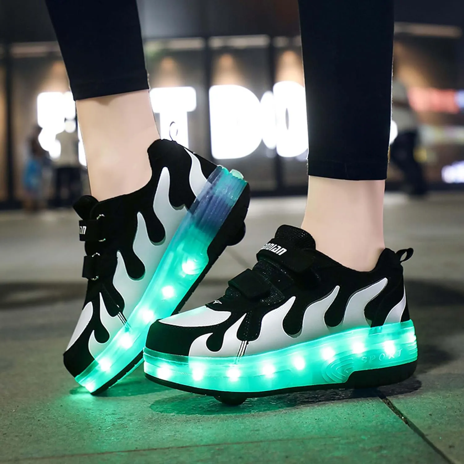 Kids Double Wheel Roller Skate Shoes Rechargeable Light Up Shoes Casual Walking Shoes